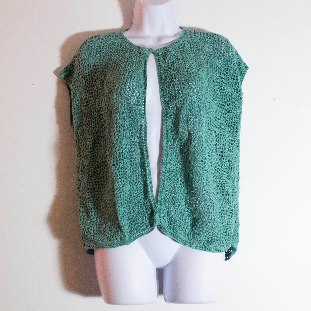 Crochet coverup top 2/$20 aqua short sleeve blouse Jones New York